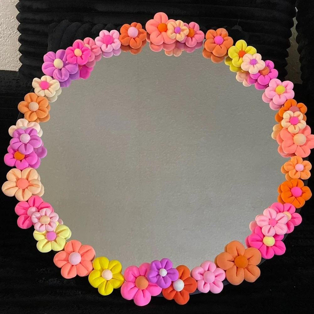Handmade Clay Flower Mirror | Wall Decor | 20 inch